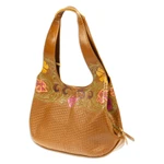 Leather shoulder bag, 'Casual Alyssum' - Embossed Floral Copper-Toned Leather Shoulder Bag