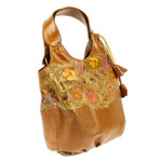 Leather handbag, 'Casual Carnation' - Embossed Floral Copper-Toned Leather Handbag