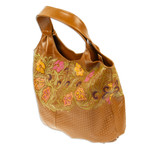Leather handbag, 'Casual Carnation' - Embossed Floral Copper-Toned Leather Handbag