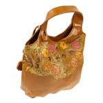 Leather handbag, 'Casual Carnation' - Embossed Floral Copper-Toned Leather Handbag