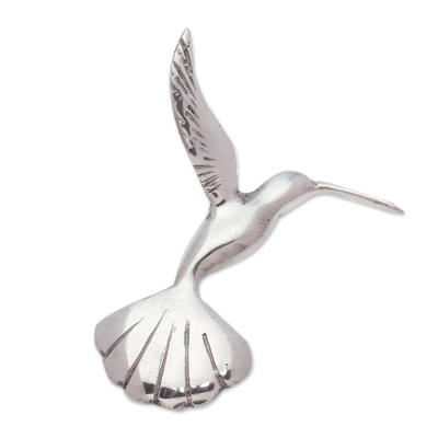 Pewter magnet, 'Memory of the Hummingbird' - Polished Hummingbird-Shaped Pewter Magnet from Mexico