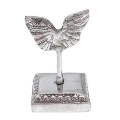 Soporte de anillo de peltre - Porta anillos de peltre pulido abstracto con temática de ángel