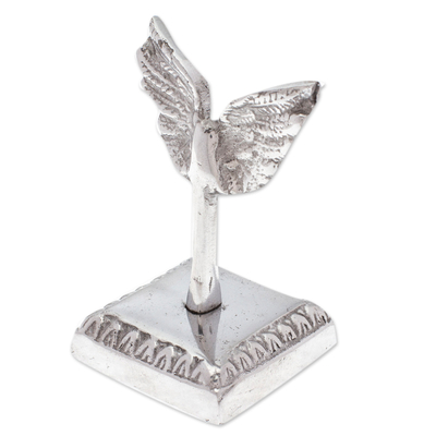 Pewter ring holder, 'Mystic Heaven' - Angel-Themed Abstract Polished Pewter Ring Holder