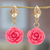 Gold-plated resin dangle earrings, 'The Carnation Belle' - Floral 24k Gold-Plated Resin Dangle Earrings in Carnation