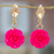 Gold-plated resin dangle earrings, 'The Azalea Belle' - Rose-Themed 24k Gold-Plated Resin Dangle Earrings in Azalea