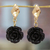 Gold-plated resin dangle earrings, 'The Night Belle' - Rose-Themed 24k Gold-Plated Resin Dangle Earrings in Black