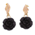 Gold-plated resin dangle earrings, 'The Night Belle' - Rose-Themed 24k Gold-Plated Resin Dangle Earrings in Black