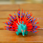 Wood alebrije figurine, 'Cute Porcupine in Turquoise' - Hand-Painted Wood Alebrije Porcupine Figurine in Turquoise