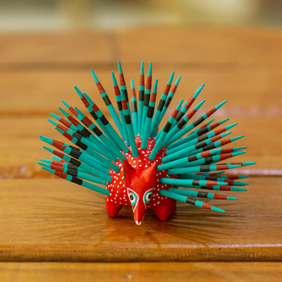 Wood alebrije figurine, 'Cute Porcupine in Strawberry' - Hand-Painted Wood Alebrije Porcupine Figurine in Red