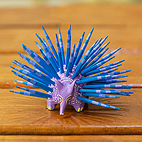 Wood alebrije figurine, 'Cute Porcupine in Lavender' - Hand-Painted Wood Alebrije Porcupine Figurine in Lavender