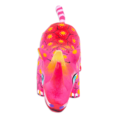 Figurilla de alebrije de madera - Alebrije Mexicano de Madera Pintada a Mano Figura Rinoceronte Rosa