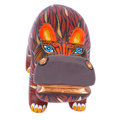 Figurilla de alebrije de madera - Figura de hipopótamo Alebrije de madera mexicana pintada a mano en color marrón