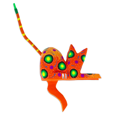 Wood alebrije shelf sitter figurine, 'Orange Cute Cat' - Orange Cat Hand-Painted Wood Alebrije Shelf Sitter Figurine 