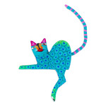 Wood alebrije shelf sitter figurine, 'Aqua Cute Cat' - Aqua Cat Hand-Painted Wood Alebrije Shelf Sitter Figurine