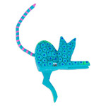 Wood alebrije shelf sitter figurine, 'Aqua Cute Cat' - Aqua Cat Hand-Painted Wood Alebrije Shelf Sitter Figurine