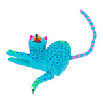 Wood alebrije shelf sitter figurine, 'Aqua Cute Cat' - Aqua Cat Hand-Painted Wood Alebrije Shelf Sitter Figurine