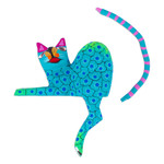Wood alebrije shelf sitter figurine, 'Aqua Cute Cat' - Aqua Cat Hand-Painted Wood Alebrije Shelf Sitter Figurine
