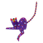 Wood alebrije figurine, 'Placid Feline in Purple' - Hand-Painted Purple Copal Wood Alebrije Cat Figurine