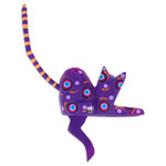 Wood alebrije figurine, 'Placid Feline in Purple' - Hand-Painted Purple Copal Wood Alebrije Cat Figurine