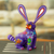 Wood alebrije figurine, 'Fluffy Blue-Violet Ears' - Marine-Themed Purple Copal Wood Alebrije Bunny Figurine