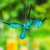 Wood alebrije ornament, 'Caribbean Flight' - Painted Caribbean Blue Wood Alebrije Hummingbird Ornament (image 2) thumbail