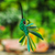 Wood alebrije ornament, 'Jungle Plumage' - Hand-Painted Green Copal Wood Alebrije Bird Ornament (image 2) thumbail