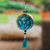 Wood ornament, 'Oaxaca's Turquoise Spring' - Hand-Painted Floral Copal Wood Ornament in Turquoise