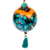 Wood ornament, 'Oaxaca's Turquoise Spring' - Hand-Painted Floral Copal Wood Ornament in Turquoise