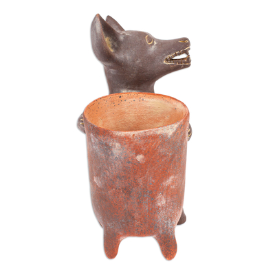 estatuilla de cerámica - Figura de perro prehispánico mexicano de cerámica hecha a mano