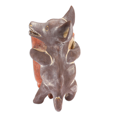 Ceramic figurine, 'Colima Dog with Vase' - Handcrafted Ceramic Mexican Pre-Hispanic Dog Figurine