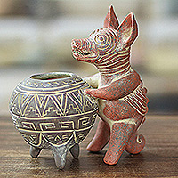 Ceramic figurine, 'Red Colima Dog' - Ceramic Pre-Hispanic Dog Figurine Handcrafted in Mexico