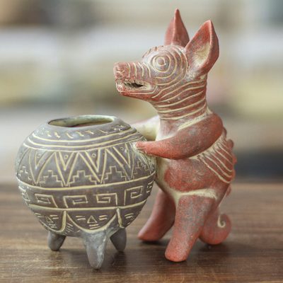 estatuilla de cerámica - Figurilla de Perro Prehispánico de Cerámica Hecha a Mano en México