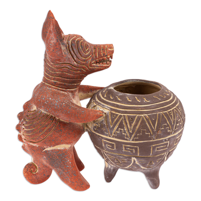 Keramikfigur - Prähispanische Hundefigur aus Keramik, handgefertigt in Mexiko