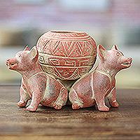 Ceramic figurine, 'Two Colima Dogs' - Handmade Ceramic Figurine of Two Mexican Pre-Hispanic Dogs