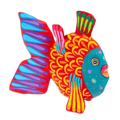 Mexican Hand-Painted Hot Pink Fish Wood Alebrije Figurine - Hot Pink Fish