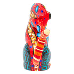 Wood alebrije figurine, 'Crimson Feline Questions' - Hand-Painted Copal Wood Alebrije Cat Figurine in Crimson