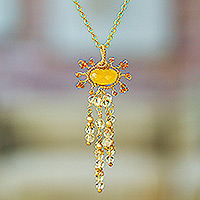 Gold-accented citrine and cubic zirconia pendant necklace, 'Absolute Joy' - Gold-Accented Citrine and Cubic Zirconia Pendant Necklace