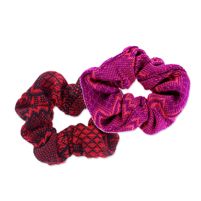 Cotton hair scrunchies, 'Daily Style' (set of 2) - Set of 2 Embroidered Cotton Hair Scrunchies (Assorted)