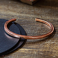Copper cuff bracelet, 'Minimalist Charm' - Polished Copper Cuff Bracelet Crafted in Mexico