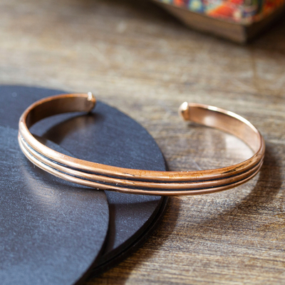 Manschettenarmband aus Kupfer - Poliertes und oxidiertes Kupfer-Manschettenarmband aus Mexiko
