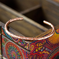 Copper cuff bracelet, 'Textured Charm' - Textured Copper Cuff Bracelet Made in Mexico