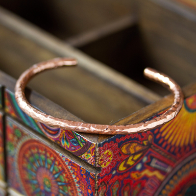 Copper cuff bracelet, 'Textured Charm' - Textured Copper Cuff Bracelet Made in Mexico