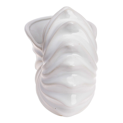 Ceramic flower pot, 'Naturally Shelly' - Handcrafted Shell-Shaped Ceramic Flower Pot in White