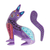 Wood alebrije figurine, 'Curious Cat in Purple' - Wood Cat Alebrije Figurine in Purple Hand-Painted in Mexico