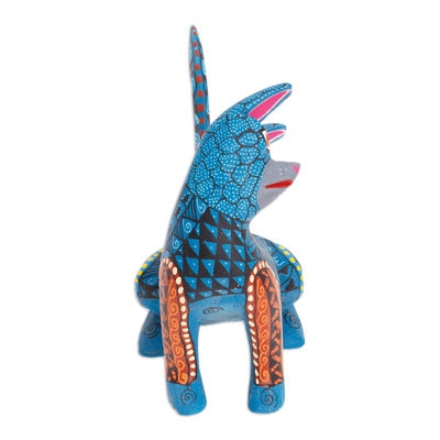 Alebrije-Figur aus Holz - Alebrije-Figur aus Holzkatze in Blaugrün, handbemalt in Mexiko