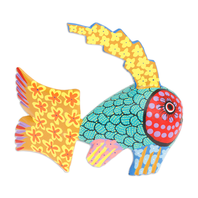 Figura de alebrije de madera - Figura de Alebrije de pez de madera colorida pintada a mano en México