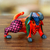 Wood alebrije figurine, 'Little Red Bull' - Hand-Painted Wood Bull  Alebrije Figurine in Red and Blue (image 2) thumbail