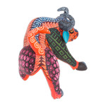 Wood alebrije figurine, 'Little Red Bull' - Hand-Painted Wood Bull  Alebrije Figurine in Red and Blue