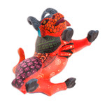 Wood alebrije figurine, 'Little Red Bull' - Hand-Painted Wood Bull  Alebrije Figurine in Red and Blue