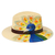 Leather-accented cotton hat, 'Divine Spirit' - Hand-Painted Peacock-Themed Leather-Accented Cotton Hat